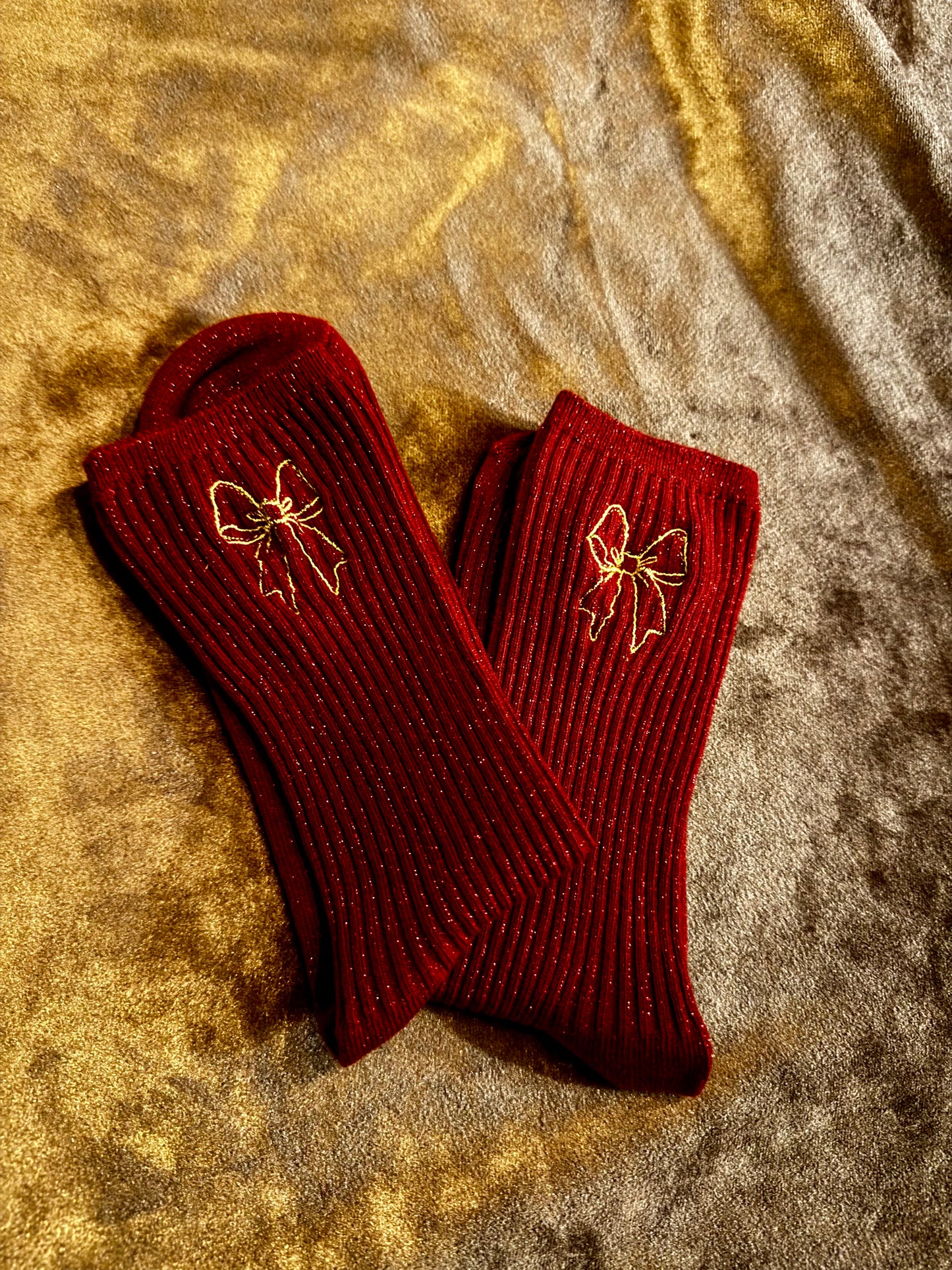 Glittersokken met strik (maat 39-42)