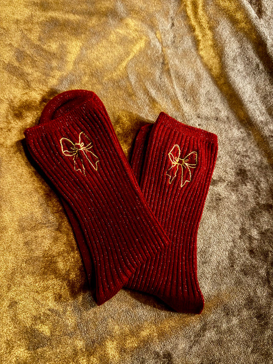 Glittersokken met strik (maat 39-42)